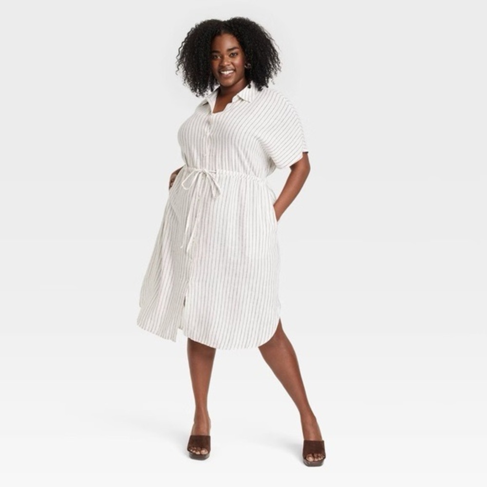 a new day White and Black Striped Shirt Dress